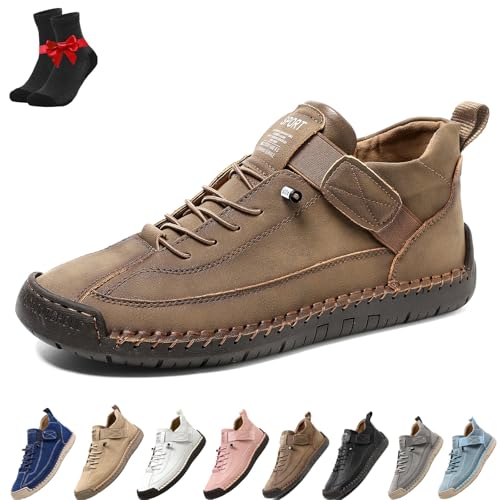 Kirposh Beelovy Schuhe for Herren, EaseStep verstellbare Leder-Sneaker, lässige Slipper for Hineinschlüpfen, mit Fußgewölbeunterstützung(Khaki,40 EU) von Kirposh