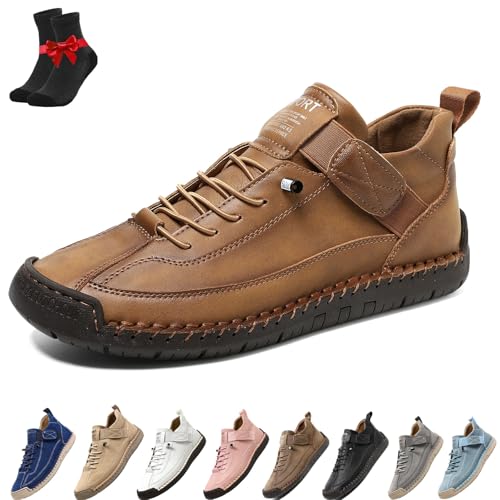 Kirposh Beelovy Schuhe for Herren, EaseStep verstellbare Leder-Sneaker, lässige Slipper for Hineinschlüpfen, mit Fußgewölbeunterstützung(Light Brown,45 EU) von Kirposh
