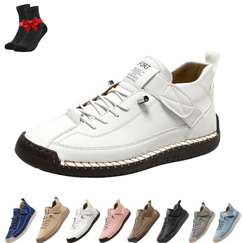 Kirposh Beelovy Schuhe for Herren, EaseStep verstellbare Leder-Sneaker, lässige Slipper for Hineinschlüpfen, mit Fußgewölbeunterstützung(White,45 EU) von Kirposh