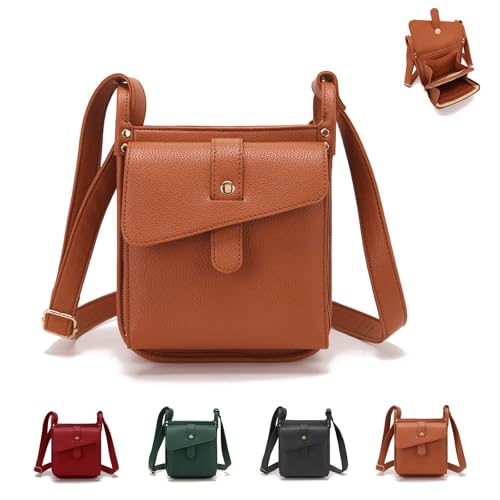 Kirposh Dollver Umhängetasche, Umhängetasche for Handys, Handtasche mit verstellbarem Riemen, kleine Umhängetaschen aus Leder(Brown) von Kirposh