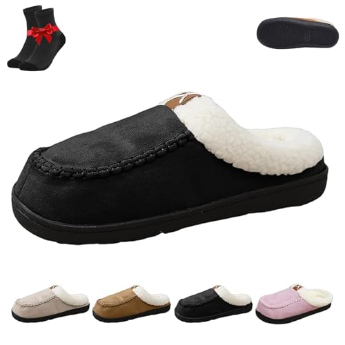 Kirposh Fuzzy Memory Foam Hausschuhe for Damen, bequeme, rutschfeste, gemütliche Schuhe for das Schlafzimmer, Microsuede-Hausschuhe for drinnen und draußen for Unisex(Black,40-41) von Kirposh