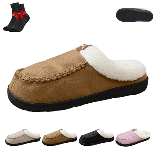 Kirposh Fuzzy Memory Foam Hausschuhe for Damen, bequeme, rutschfeste, gemütliche Schuhe for das Schlafzimmer, Microsuede-Hausschuhe for drinnen und draußen for Unisex(Brown,38-39) von Kirposh