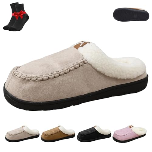 Kirposh Fuzzy Memory Foam Hausschuhe for Damen, bequeme, rutschfeste, gemütliche Schuhe for das Schlafzimmer, Microsuede-Hausschuhe for drinnen und draußen for Unisex(Khaki,42-43) von Kirposh