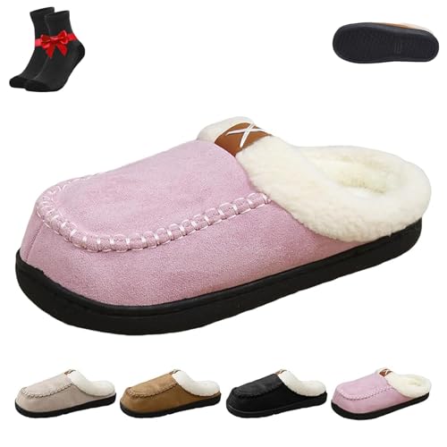 Kirposh Fuzzy Memory Foam Hausschuhe for Damen, bequeme, rutschfeste, gemütliche Schuhe for das Schlafzimmer, Microsuede-Hausschuhe for drinnen und draußen for Unisex(Pink,42-43) von Kirposh