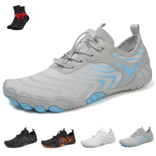 Kirposh Glyde Haven Barfußschuhe, Glydefootwear Strength & Grip Sneakers, rutschfeste Barfußschuhe mit breiter Zehenpartie, Unisex-Paar(Gray and Blue,44 EU) von Kirposh