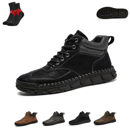 Kirposh Herren Outdoor-Sneaker Trekking- und Wanderschuhe, rutschfeste Barfußschuhe aus Leder, ergonomische Barfußschuhe, orthopädische Sneakers(Black,43 EU) von Kirposh