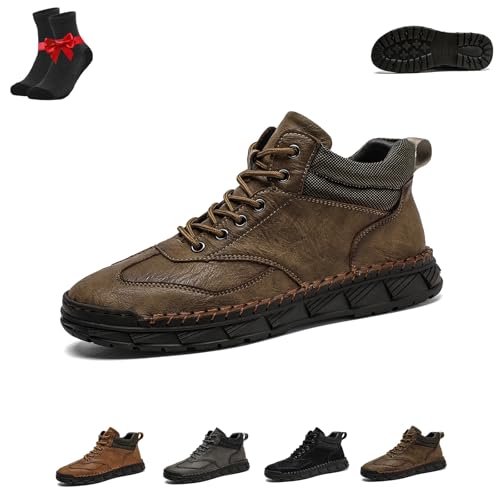 Kirposh Herren Outdoor-Sneaker Trekking- und Wanderschuhe, rutschfeste Barfußschuhe aus Leder, ergonomische Barfußschuhe, orthopädische Sneakers(Brown (Plus Velvet),44 EU) von Kirposh