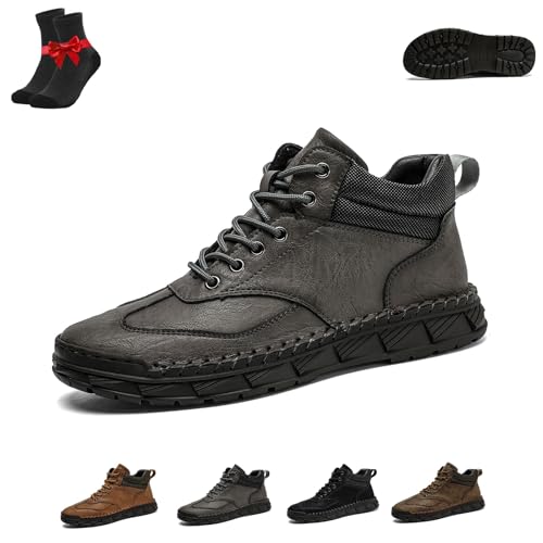 Kirposh Herren Outdoor-Sneaker Trekking- und Wanderschuhe, rutschfeste Barfußschuhe aus Leder, ergonomische Barfußschuhe, orthopädische Sneakers(Grey,44 EU) von Kirposh