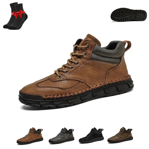 Kirposh Herren Outdoor-Sneaker Trekking- und Wanderschuhe, rutschfeste Barfußschuhe aus Leder, ergonomische Barfußschuhe, orthopädische Sneakers(Khaki,38 EU) von Kirposh