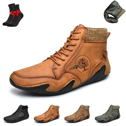 Kirposh Herren-Stiefeletten, handgenähte Lederschuhe, wasserdichte Outdoor-Sneaker, lässige Slipper, ergonomische Barfußschuhe(Brown,47 EU) von Kirposh
