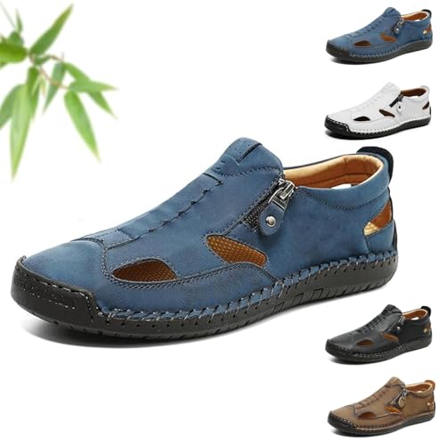 Kirposh Herrensandalen aus Leder mit geschlossener Spitze, rutschfeste Outdoor-Wanderschuhe, Sommersandalen for Herren, lässige Slip-on-Strandhalbschuhe for den Sommer(Blue,38 EU) von Kirposh