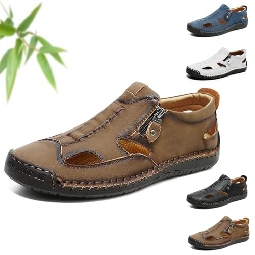 Kirposh Herrensandalen aus Leder mit geschlossener Spitze, rutschfeste Outdoor-Wanderschuhe, Sommersandalen for Herren, lässige Slip-on-Strandhalbschuhe for den Sommer(Brown,41 EU) von Kirposh