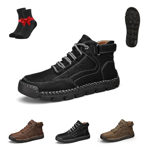 Kirposh Herrenstiefel, Herren-Lederschuhe mit Fußgewölbeunterstützung, rutschfeste Leder-Wanderhalbschuhe, leichte, Bequeme Wanderschuhe(Black,45 EU) von Kirposh