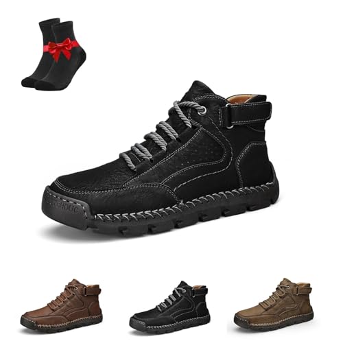 Kirposh Herrenstiefel, Herren-Lederschuhe mit Fußgewölbeunterstützung, rutschfeste Leder-Wanderhalbschuhe, leichte, Bequeme Wanderschuhe(Black (with Velvet),40 EU) von Kirposh