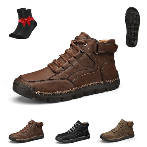 Kirposh Herrenstiefel, Herren-Lederschuhe mit Fußgewölbeunterstützung, rutschfeste Leder-Wanderhalbschuhe, leichte, Bequeme Wanderschuhe(Dark Brown,44 EU) von Kirposh