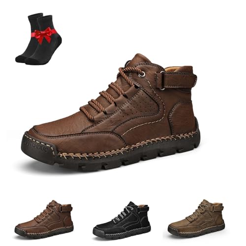 Kirposh Herrenstiefel, Herren-Lederschuhe mit Fußgewölbeunterstützung, rutschfeste Leder-Wanderhalbschuhe, leichte, Bequeme Wanderschuhe(Dark Brown (with Velvet),42 EU) von Kirposh