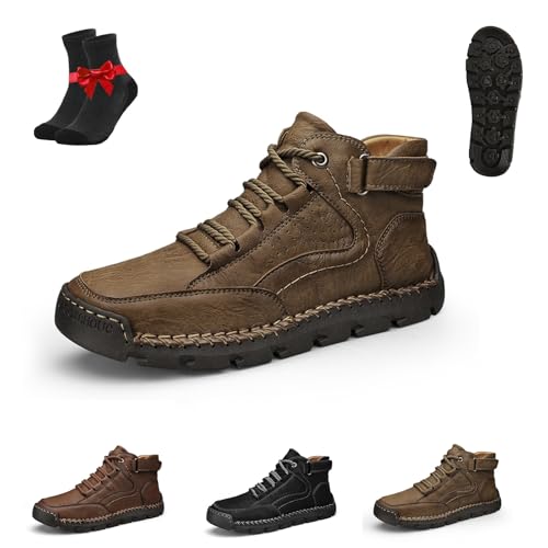 Kirposh Herrenstiefel, Herren-Lederschuhe mit Fußgewölbeunterstützung, rutschfeste Leder-Wanderhalbschuhe, leichte, Bequeme Wanderschuhe(Khaki,41 EU) von Kirposh
