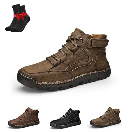 Kirposh Herrenstiefel, Herren-Lederschuhe mit Fußgewölbeunterstützung, rutschfeste Leder-Wanderhalbschuhe, leichte, Bequeme Wanderschuhe(Khaki (with Velvet),45 EU) von Kirposh