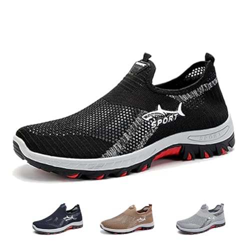 Kirposh Kühlender Komfort-Sneaker, 2025 Neue atmungsaktive Mesh-Wanderschuhe for Herren, rutschfeste, atmungsaktive Wanderschuhe, Slip-On-Sommer(Black,46 EU) von Kirposh