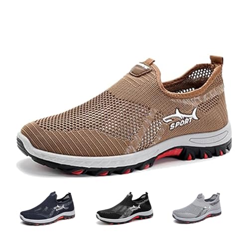 Kirposh Kühlender Komfort-Sneaker, 2025 Neue atmungsaktive Mesh-Wanderschuhe for Herren, rutschfeste, atmungsaktive Wanderschuhe, Slip-On-Sommer(Khaki,42 EU) von Kirposh