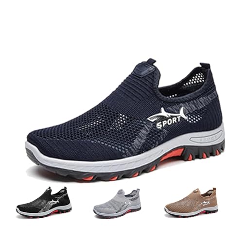 Kirposh Kühlender Komfort-Sneaker, 2025 Neue atmungsaktive Mesh-Wanderschuhe for Herren, rutschfeste, atmungsaktive Wanderschuhe, Slip-On-Sommer(Navy Blue,47 EU) von Kirposh