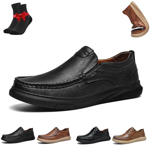 Kirposh Lässige Leder-Loafer for Herren, Slip-On-Mokassins, atmungsaktive, rutschfeste Barfußschuhe, Leder-Sneakers, mit Fußgewölbeunterstützung(Black A,42 EU) von Kirposh