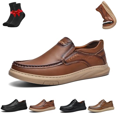 Kirposh Lässige Leder-Loafer for Herren, Slip-On-Mokassins, atmungsaktive, rutschfeste Barfußschuhe, Leder-Sneakers, mit Fußgewölbeunterstützung(Brown A,38 EU) von Kirposh