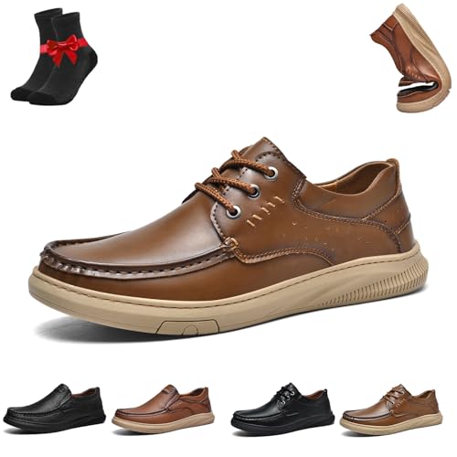 Kirposh Lässige Leder-Loafer for Herren, Slip-On-Mokassins, atmungsaktive, rutschfeste Barfußschuhe, Leder-Sneakers, mit Fußgewölbeunterstützung(Brown B,41 EU) von Kirposh