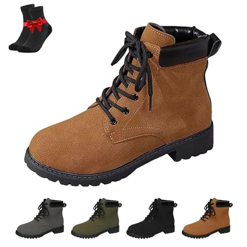 Kirposh Lederstiefel for Damen, Schnürstiefeletten, Stiefeletten mit rutschfesten Schuhen, Leder-Plateau-Absatz, Boots mit dickem Absatz(Yellow,43 EU) von Kirposh