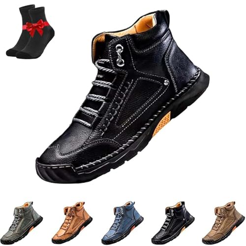 Kirposh Leichte, wasserdichte Lederstiefel, Outdoor-Sneaker, rutschfestes Barfuß-Leder, orthopädische Knöchel-Chukka mit Fußgewölbeunterstützung(Black,47 EU) von Kirposh