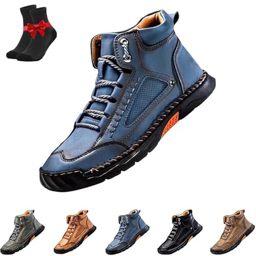 Kirposh Leichte, wasserdichte Lederstiefel, Outdoor-Sneaker, rutschfestes Barfuß-Leder, orthopädische Knöchel-Chukka mit Fußgewölbeunterstützung(Blue,42 EU) von Kirposh