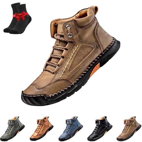 Kirposh Leichte, wasserdichte Lederstiefel, Outdoor-Sneaker, rutschfestes Barfuß-Leder, orthopädische Knöchel-Chukka mit Fußgewölbeunterstützung(Khaki,44 EU) von Kirposh