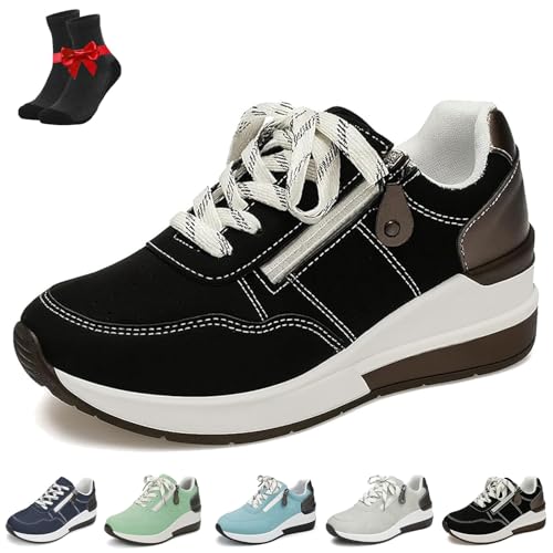 Kirposh Low-Top-Mode-Sneaker for Damen in Übergröße, Plateau-Sneaker for Damen, Wanderschuhe mit weicher Sohle, mit seitlichem Reißverschluss(Black,38 EU) von Kirposh