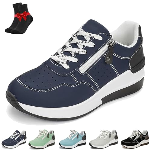 Kirposh Low-Top-Mode-Sneaker for Damen in Übergröße, Plateau-Sneaker for Damen, Wanderschuhe mit weicher Sohle, mit seitlichem Reißverschluss(Dark Blue,36 EU) von Kirposh