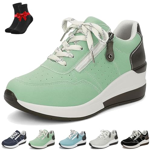 Kirposh Low-Top-Mode-Sneaker for Damen in Übergröße, Plateau-Sneaker for Damen, Wanderschuhe mit weicher Sohle, mit seitlichem Reißverschluss(Green,43 EU) von Kirposh