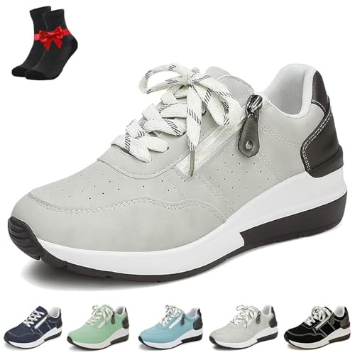 Kirposh Low-Top-Mode-Sneaker for Damen in Übergröße, Plateau-Sneaker for Damen, Wanderschuhe mit weicher Sohle, mit seitlichem Reißverschluss(Grey,43 EU) von Kirposh