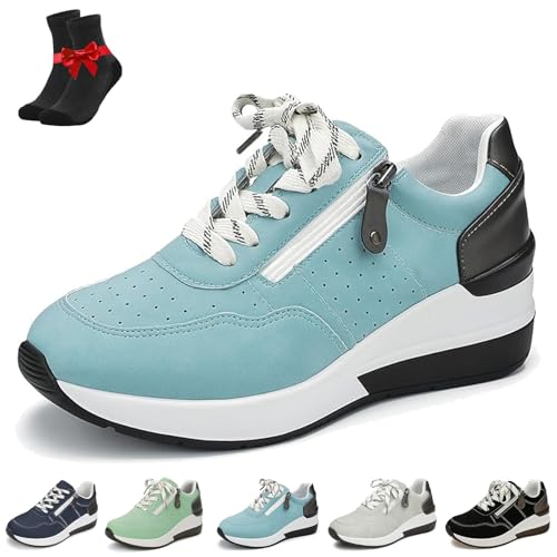 Kirposh Low-Top-Mode-Sneaker for Damen in Übergröße, Plateau-Sneaker for Damen, Wanderschuhe mit weicher Sohle, mit seitlichem Reißverschluss(Light Blue,42 EU) von Kirposh