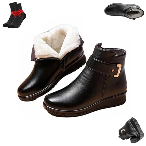 Kirposh Orthopädische Stiefel aus Lederwolle mit Metallschnalle for Damen, wasserdichte, rutschfeste Stiefeletten mit seitlichem Reißverschluss, warme Schuhe mit Pelzfutter(Black B,40 EU) von Kirposh