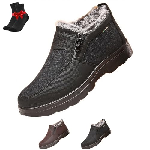 Kirposh Orthopädische warme Schneestiefel for Herren, wasserdichte Winterstiefeletten mit Fellfutter und seitlichem Reißverschluss, rutschfeste Fleeceschuhe(Black,38 EU) von Kirposh