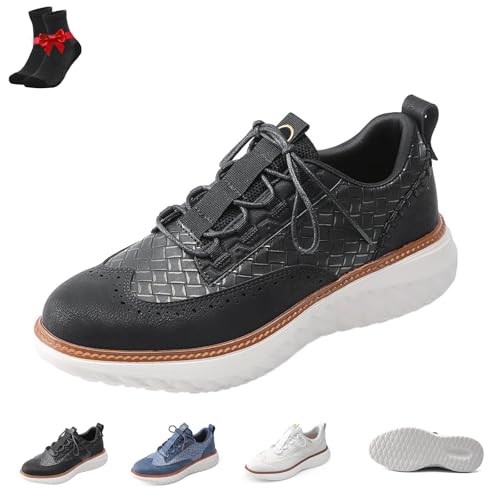 Kirposh Oxford-Leder-Sneaker for Herren, Herren-Loafer mit Schnürung, Slip-On-Loafer, lässige Sneaker, Obermaterial aus Leder(Black,49 EU) von Kirposh