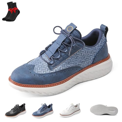 Kirposh Oxford-Leder-Sneaker for Herren, Herren-Loafer mit Schnürung, Slip-On-Loafer, lässige Sneaker, Obermaterial aus Leder(Blue,43 EU) von Kirposh