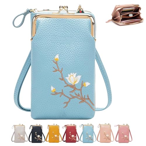 Kirposh Rowgins Damen-Sling-Crossbody-Geldbörse mit Handyhalter, Leder-Reisepasstasche, kleine Crossbody-Geldbörsen(Blue) von Kirposh