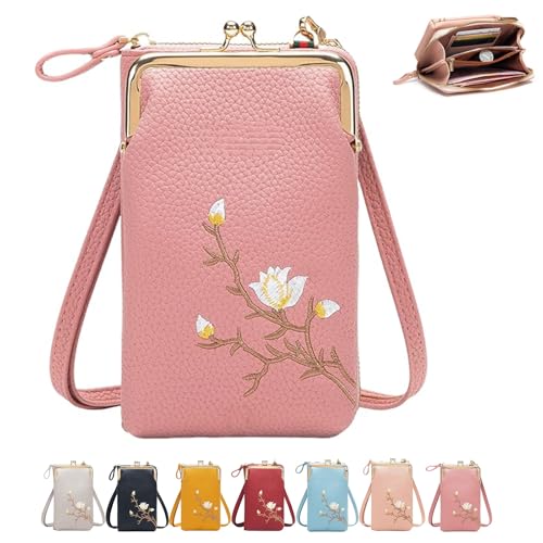 Kirposh Rowgins Damen-Sling-Crossbody-Geldbörse mit Handyhalter, Leder-Reisepasstasche, kleine Crossbody-Geldbörsen(Dark Pink) von Kirposh