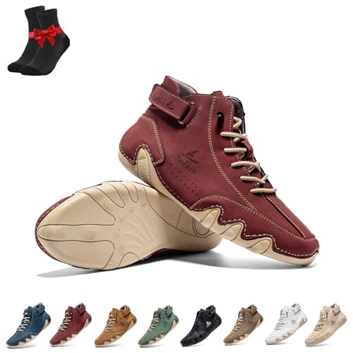 Kirposh Barfußstiefel,Atmungsaktive rutschfeste Barfußschuhe,Unisex Sneakers,Leder Sneakers,Ergonomische Barfußschuhe(Wine red,46 EU) von Kirposh