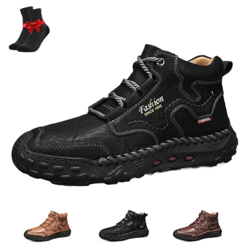 Kirposh Sawbehind Herrenstiefel, wasserdichte rutschfeste Outdoor-Lederschuhe, orthopädische Leder-Sneaker, ergonomische Barfußschuhe(Black,46 EU) von Kirposh