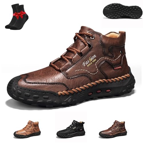Kirposh Sawbehind Herrenstiefel, wasserdichte rutschfeste Outdoor-Lederschuhe, orthopädische Leder-Sneaker, ergonomische Barfußschuhe(Dark Brown,41 EU) von Kirposh