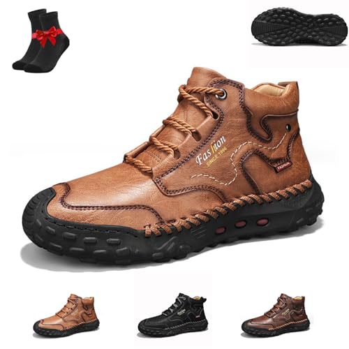 Kirposh Sawbehind Herrenstiefel, wasserdichte rutschfeste Outdoor-Lederschuhe, orthopädische Leder-Sneaker, ergonomische Barfußschuhe(Light Brown,41 EU) von Kirposh