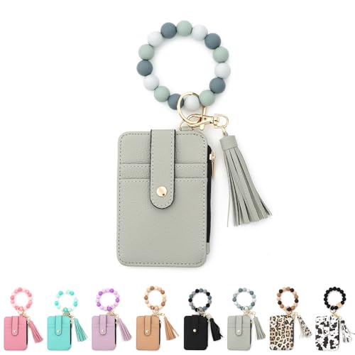 Kirposh Schlüsselanhänger-Geldbörse mit Armband, Silikonarmband-Geldbörse, Kleiner Kreditkartenhalter, mit Schlüsselringen aus Quastenperlen(Grey,1pcs) von Kirposh