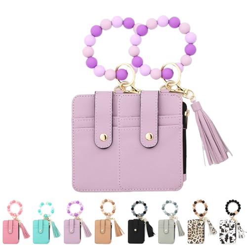 Kirposh Schlüsselanhänger-Geldbörse mit Armband, Silikonarmband-Geldbörse, Kleiner Kreditkartenhalter, mit Schlüsselringen aus Quastenperlen(Purple,2pcs) von Kirposh