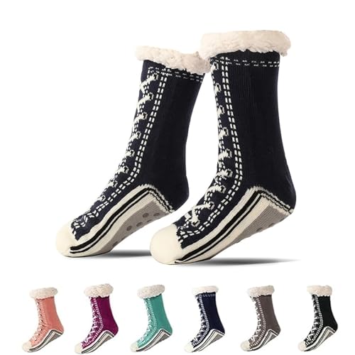 Kirposh Ultradicke Kaschmir-Hausschuhsocken, Hausschuhsocken for Damen, extraweiches Futter mit rutschfesten Silikongreifern(Black+green) von Kirposh